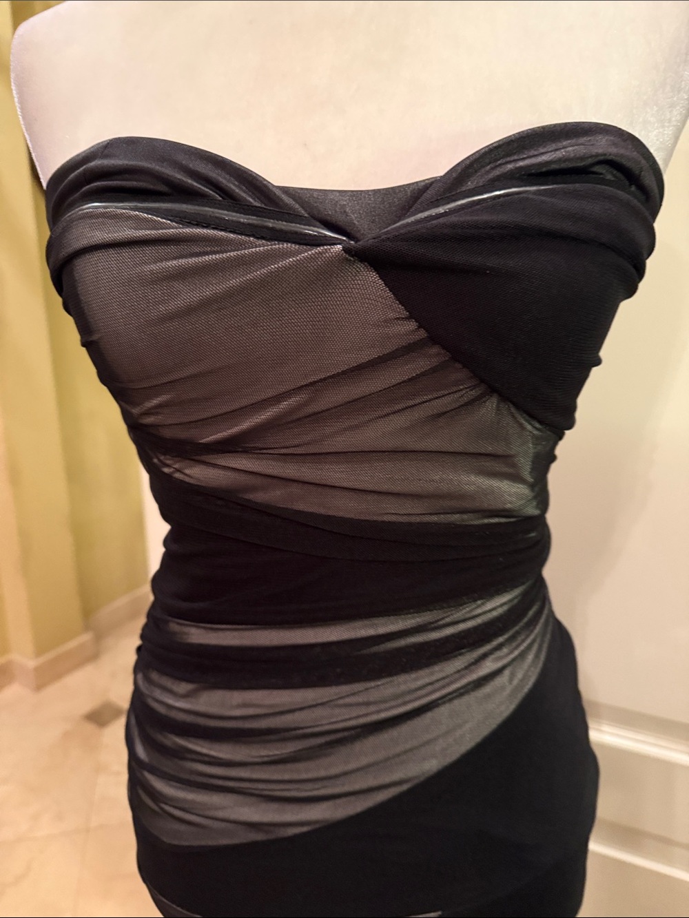 Revolve—Plastic Island SideSwiped Strapless Black Mesh Dress XS  NEW